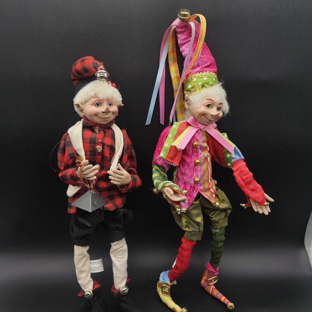 Lot Of 2 16" RAZ Imports Whimsical Christmas Elf Fairy Posable Doll Figurine